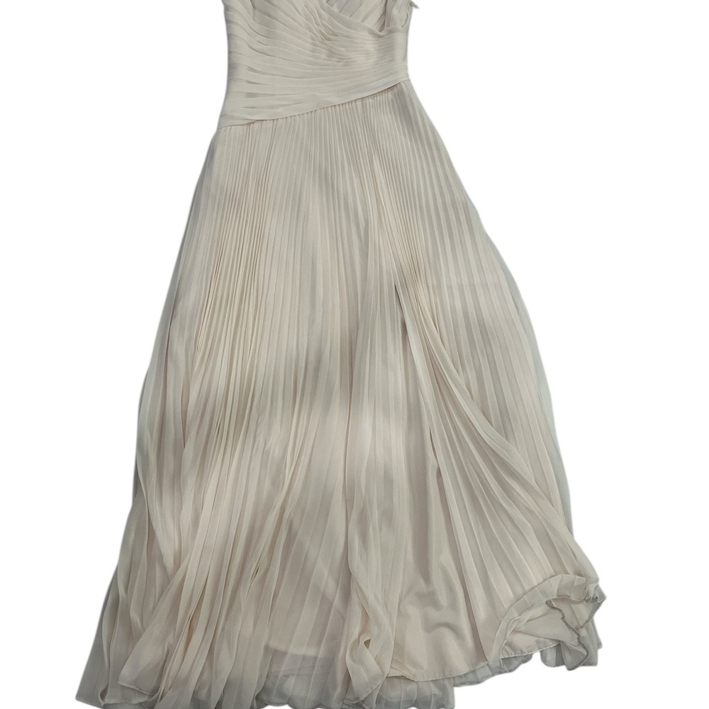 Azazie Gray Strapless Pleated Maxi Gown